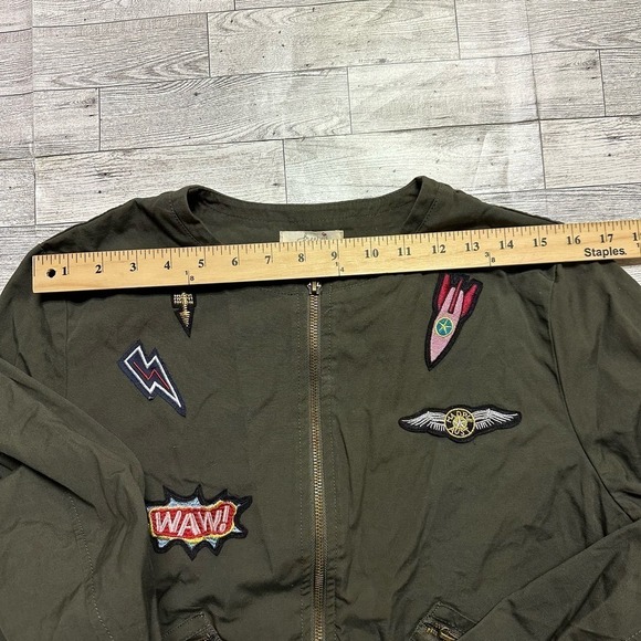 Free Bird | Army Zip Up Jacket with Patchwork | Army Green | Size: L - Picture 8 of 9